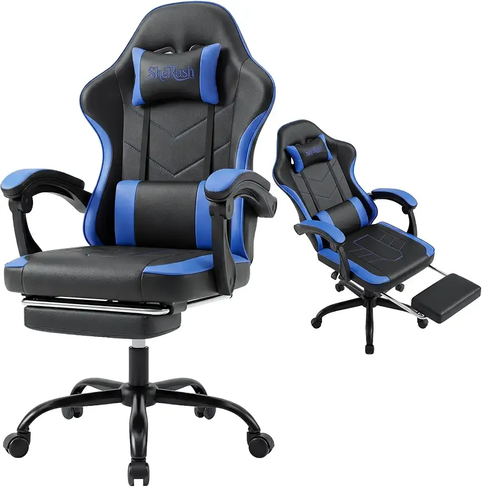 Ergonomic Gaming Chair with Footrest Reclining Video Game Chair | Synchronized Linkage Armrests & High Back | 350lbs Heavy Duty Height Adjustable Swivel Computer Chair for Adults