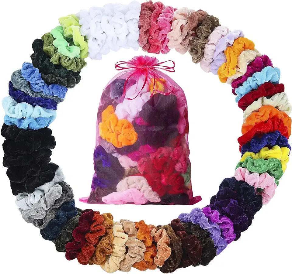 Velvet Scrunchies for Women, Girls & Kids 60 Bulk Pack, Soft Hair Scrunchie Hair Ties Scrunchy for Thick, Curly, Medium, Thin, Fine Hair, No Damage & Non Slip, Colorful Hair Accessories