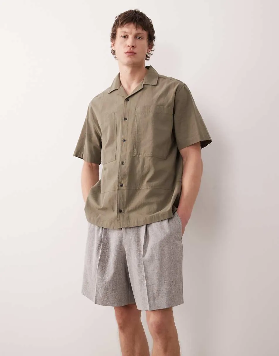 ASOS DESIGN smart pleated wide shorts in brown linen look texture