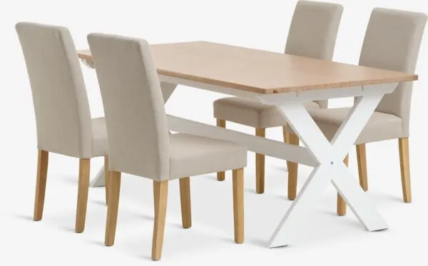 VISLINGE + TUREBY VISLINGE L190 tafel naturel + 4 TUREBY stoelen beige