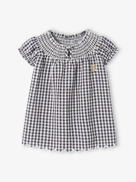 Robe vichy bébé avec smocks - gris