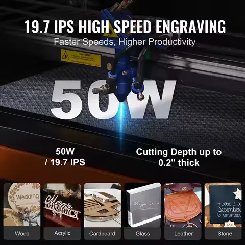 SucceBuy 50W/80W/100W/130W CO2 Laser Engraver 19.7 IPS Laser Cutter Machine with 2-Way Pass Air Assist, for Wood Acrylic Fabric