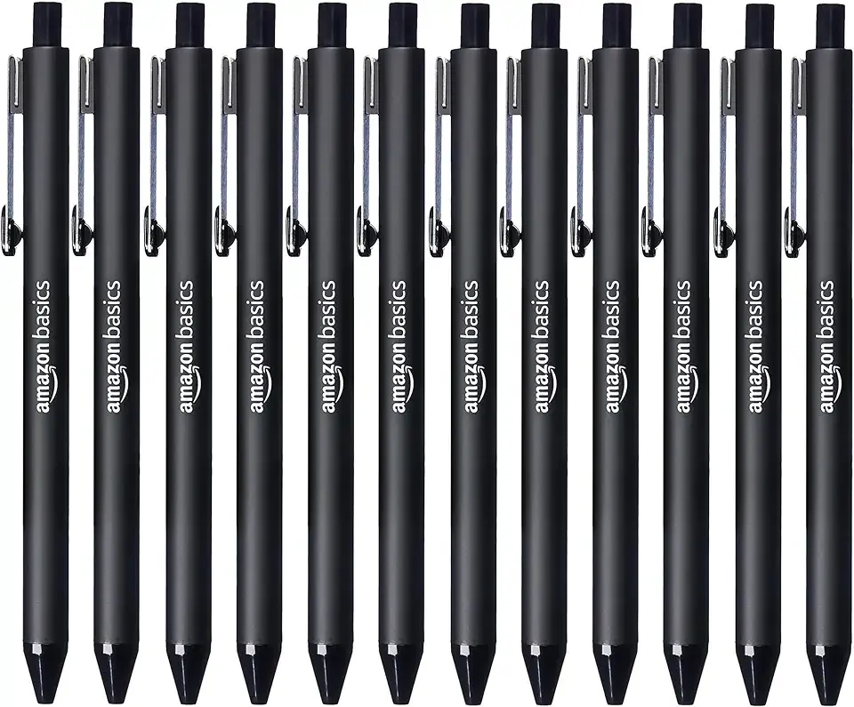 Amazon Basics Black Ballpoint Pens for Smooth Writing, Retractable, 12-Pack