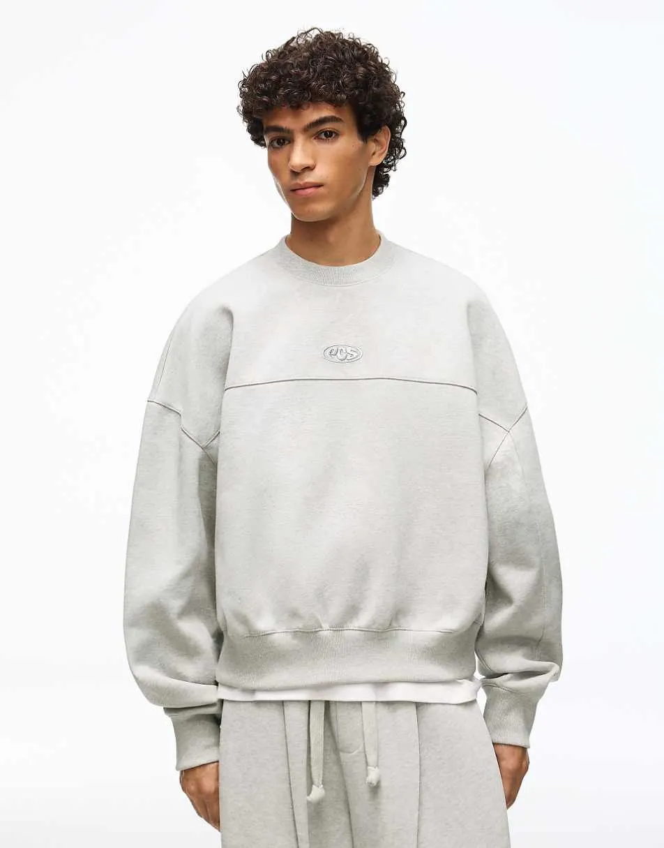 Bershka Boxy crew neck sweatshirt in light grey