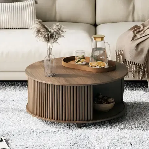 Mesa de Centro de Sala Modernas Marrón 80x45cm Redonda MDF Living