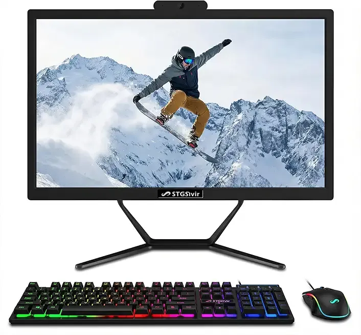 STGSivir All in One Desktop Computer, 21.5" FHD Display, Intel Core i7 up to 3.9G, 16GB RAM, 512GB SSD, WiFi 5, BT, RGB Keyboard & Mouse, Webcam, Windows 11 Home