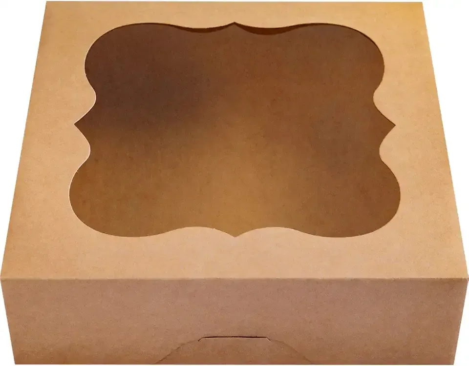 CHERRY 15-Pack 10"x10"x3"Brown Bakery Boxes with PVC Window for Pie and Cookies Boxes Small Natural Kraft Paper Box 10x10x3inch Pack of 15