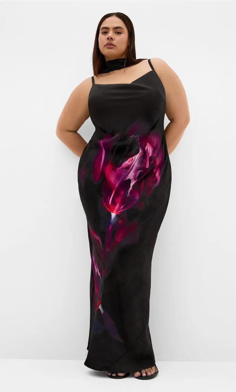 Sadie Vivid Print Slip Dress - black