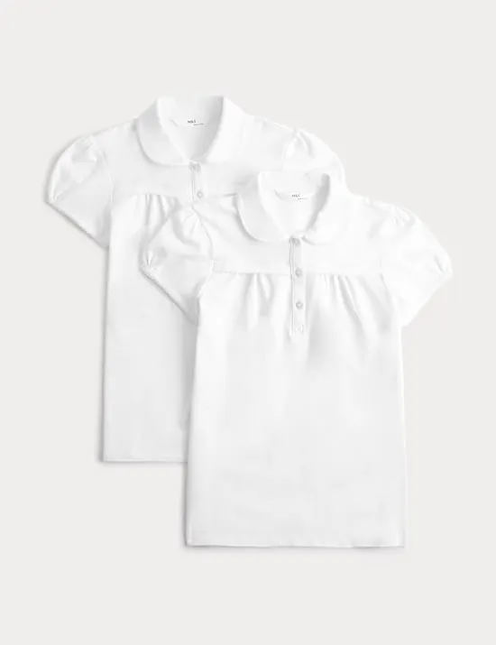2 Pack Girls' Jersey School Polo Shirts (2-18 Yrs)