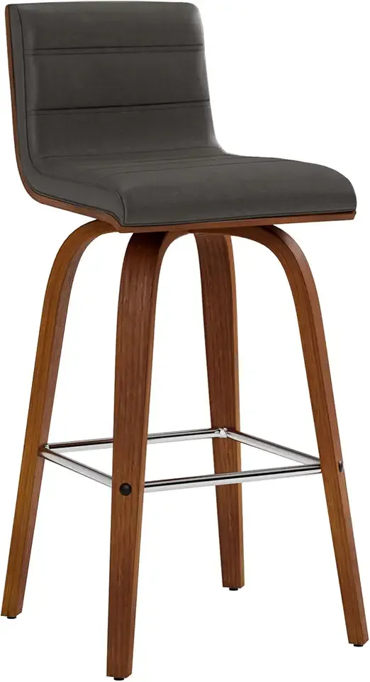 Armen Living Vienna 26" Counter Height Swivel Grey Faux Leather and Walnut Wood Bar Stool