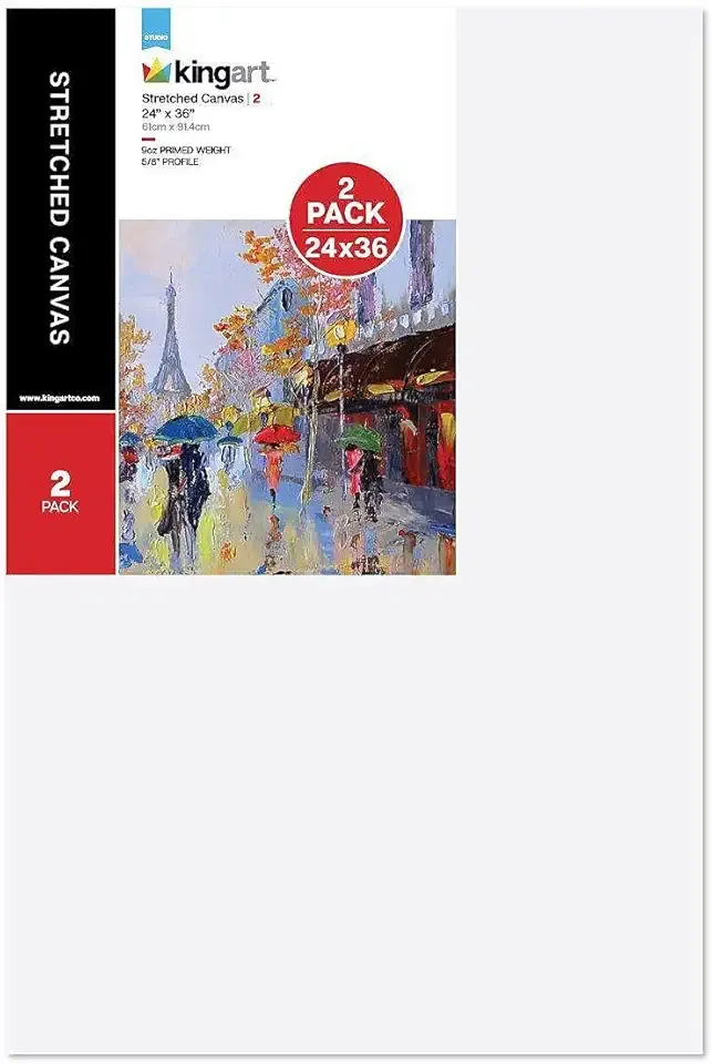 KINGART Large White 24" x 36" Stretched Artist Canvas, Pack of 2, Gesso Primed - 100% Cotton Rectangular Canvases, 5/8" Profile, Art Supplies for Oil and Acrylic Painting