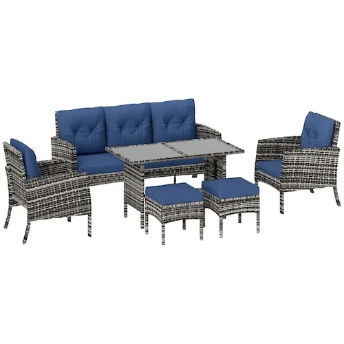 6 Piece Outdoor Patio Furniture Set with Thick Cushions