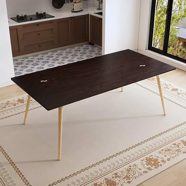 72 Inch Mid-Century Modern Dining Table for 6-8, Black Hand-Textured Top | Solid Oak, Non-Toxic Water-Based Finish, Designer Table, 400+ lb Capacity, Versatile Use, Champagne Gold Legs, Easy Assembly