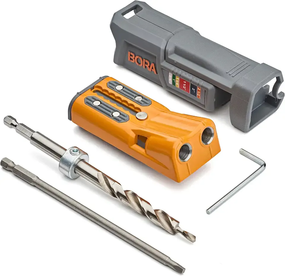 BORA Pro Compact Metal Pocket Hole Jig Kit, Auto Adjusting Drill Guide | Auto Calibrating Pocket Screw Jig, Heavy Duty Woodworking Pocket Hole Jig, Pocket Hole System, Auto Measuring Drill Guide