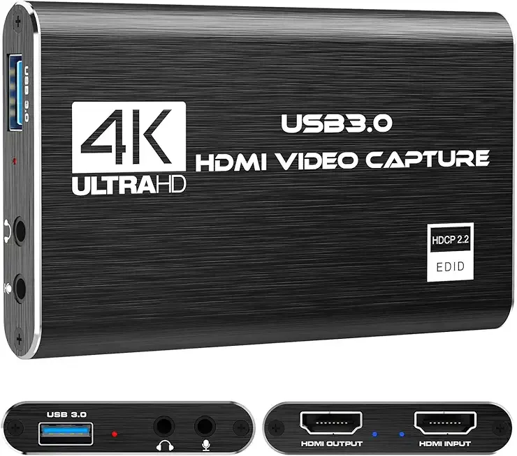 Video Capture Card, 4K HDMI Audio Capture Card Video Recorder with Mic and HDMI Loop-Out for Gaming/Live Streaming/Conference, Works for Nintendo Switch/PS5/Camera/Xbox/OBS