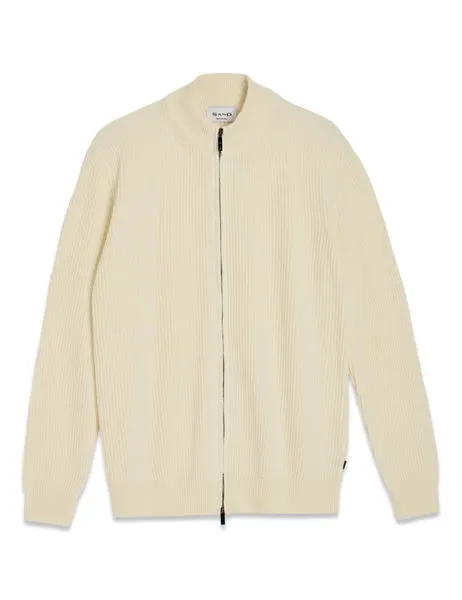 Ingram Ribbed Full Zip Sweater Champagne Beige