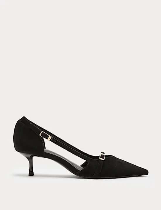 Buckle Detail Kitten Heel Pointed Court Shoes