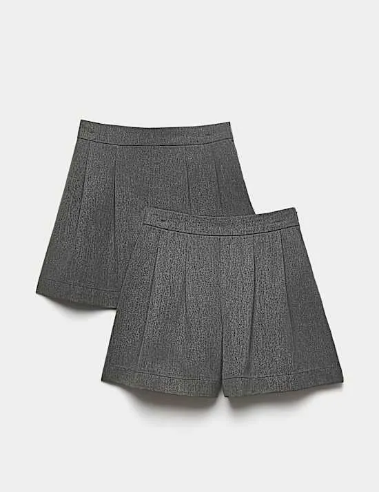 2 Pack Girls' Pleat Front Shorts (4-14 Yrs)
