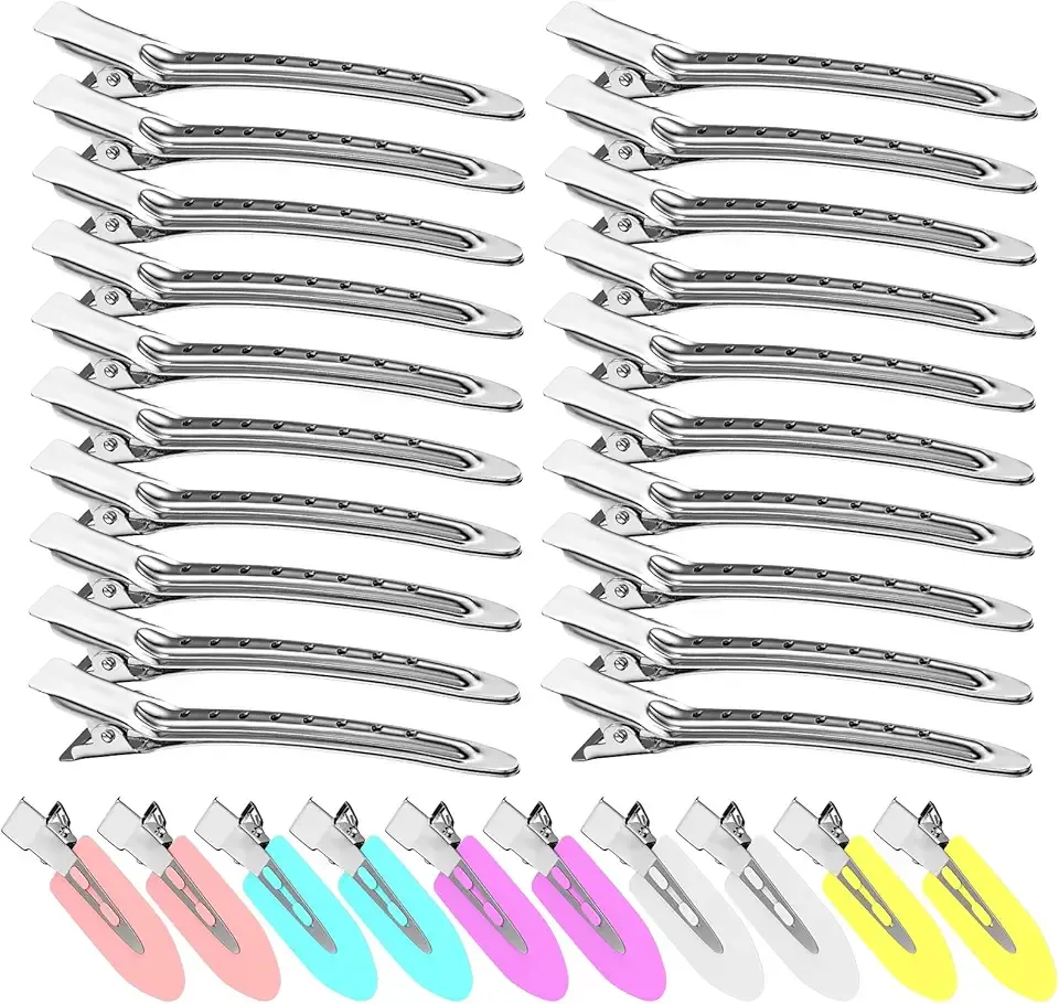 30PCS Metal Alligator Hair Clips, Duck Billed Salon Styling Clips with Holes, Heavy Duty Silver Hair Pins for Women, DIY Bows & Home Use (30 Mixed Sizes)