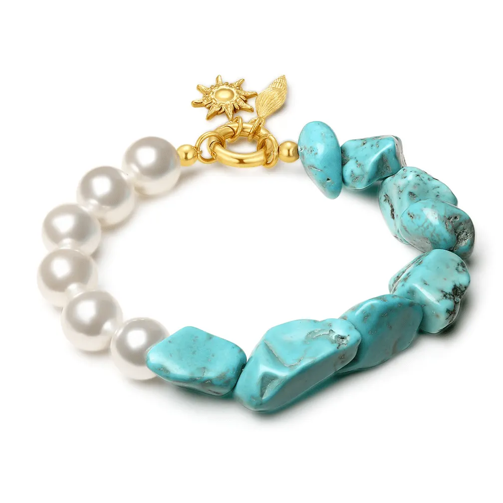 Armband in high fashion, parels en turquoise stenen