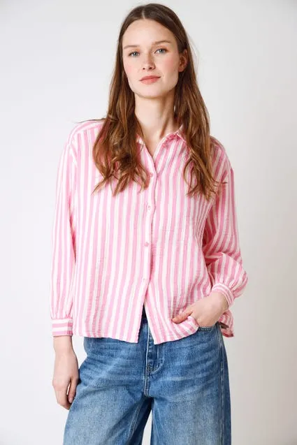 Blouse met strepen en lange mouwen in katoen