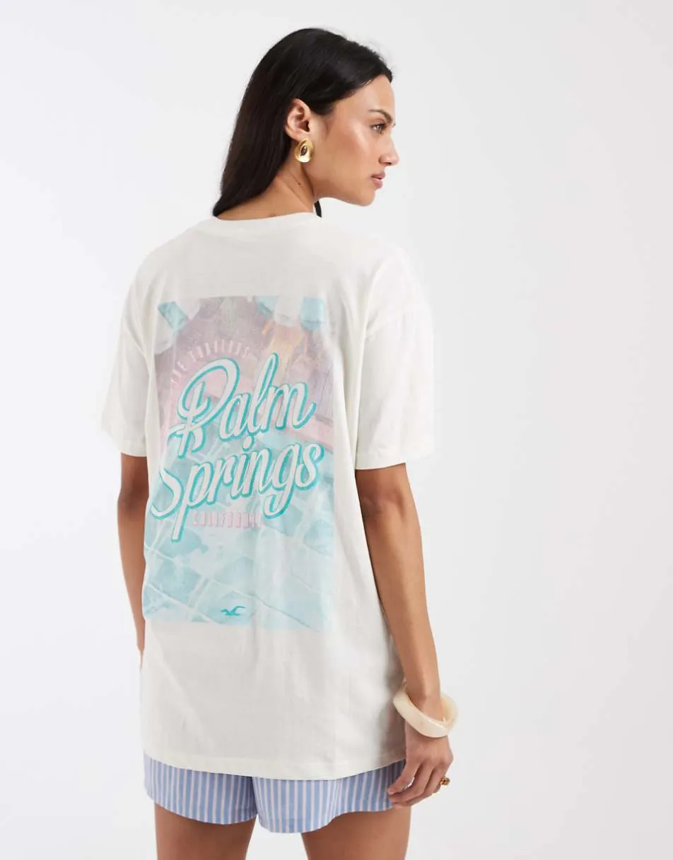 Hollister poolside back graphic oversized t-shirt in white