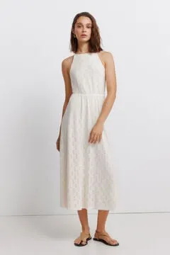 Vestido midi halter bordado