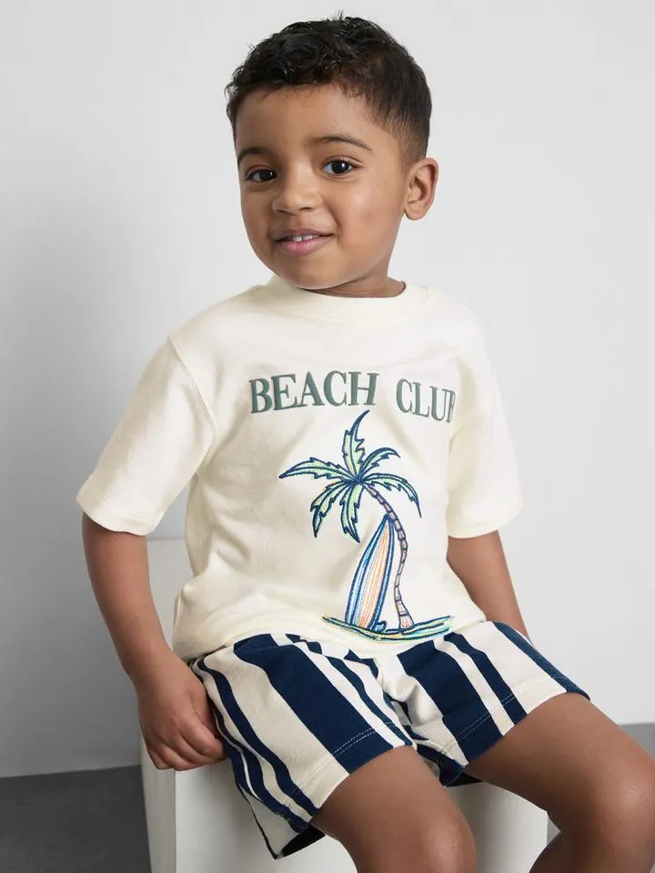18 mois–9 ans | Ensemble t-shirt à motif plage et short à rayures