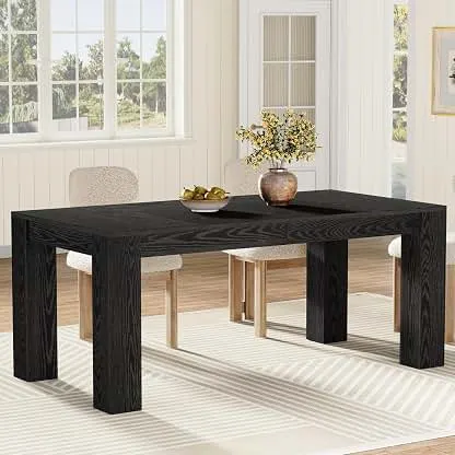 Tribesigns 63-Inch Dining Table for 4 to 6, Rectangular Kitchen Dinner Table, Black Wooden Eating Table for Home Kitchen, Dining Room Tribesigns 63-Inch Dining Table for 4 to 6, Rectangular Kitche…