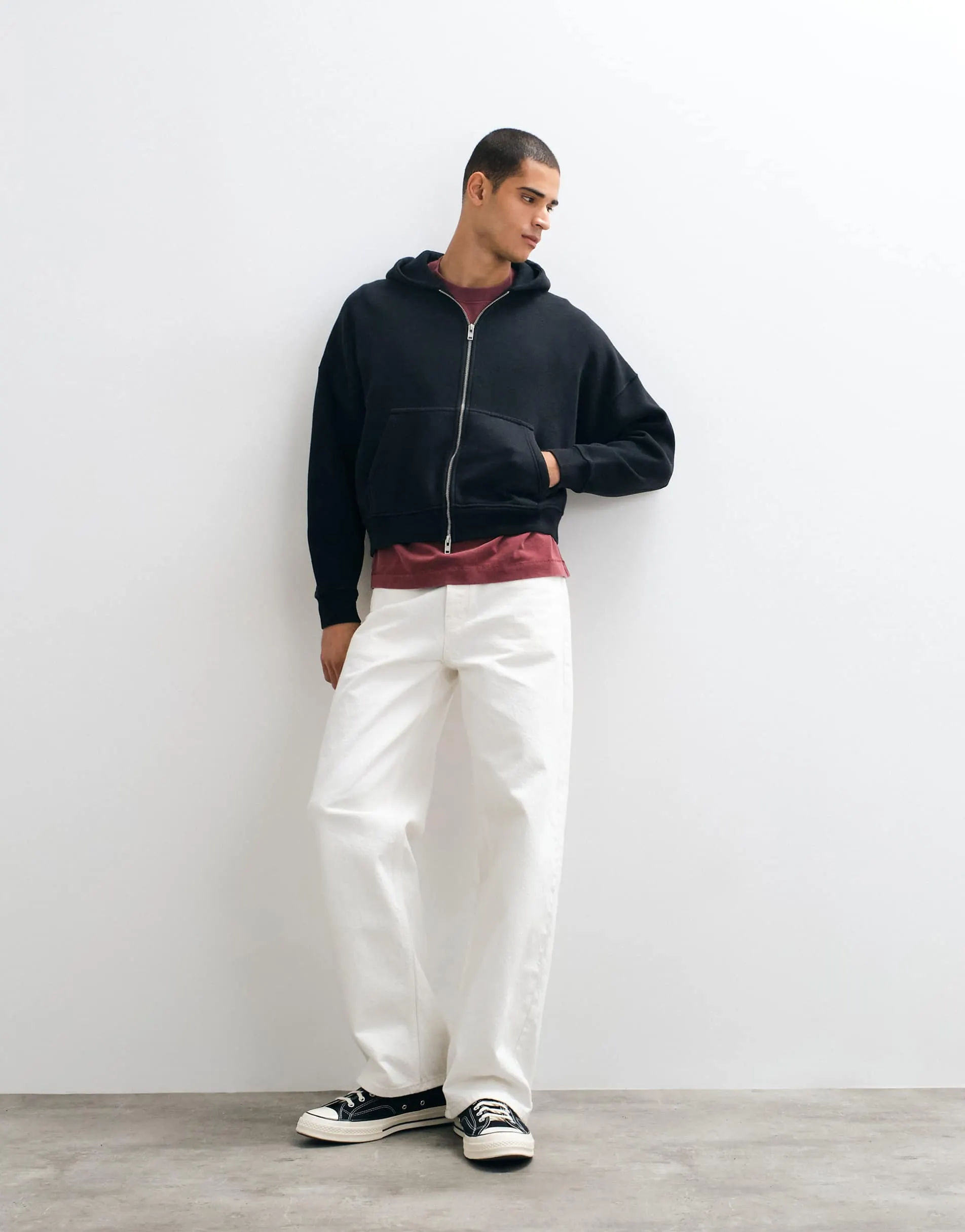 Abercrombie & Fitch essential zip up hoodie in black