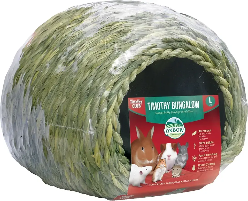 Oxbow Timothy Hay Bungalow, Rabbit & Guinea Pig Hideout, Edible & Hand-Woven Bunny House, No Wires or String, Small Pet Accessories, for Rabbits, Guinea Pigs, Chinchillas & Rats, Large