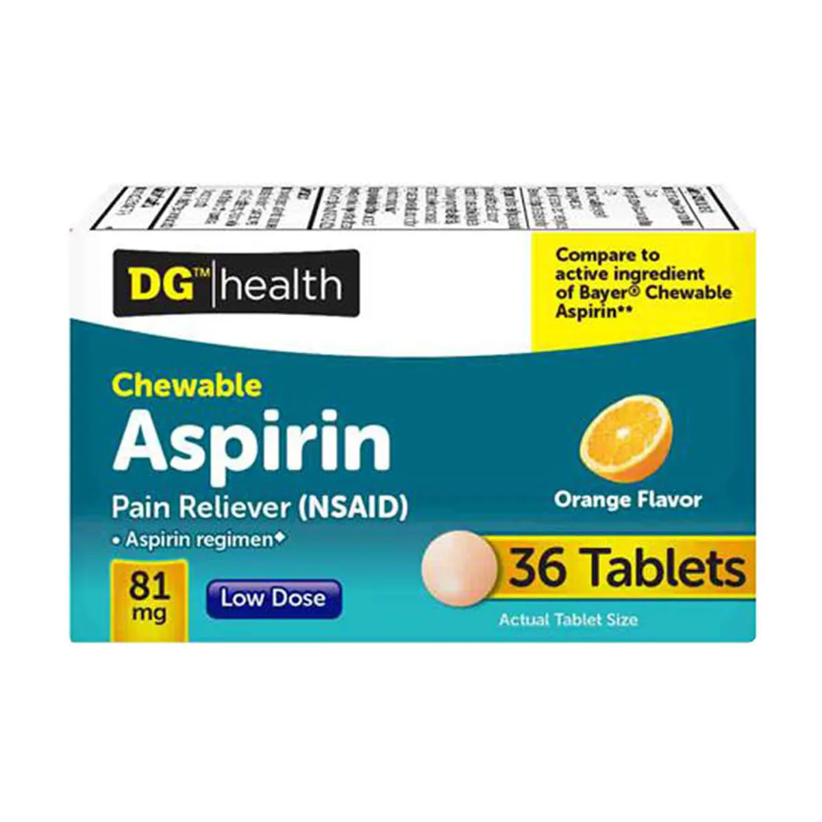 DG Health Chewable Aspirin Tablets, Orange - 36 ct