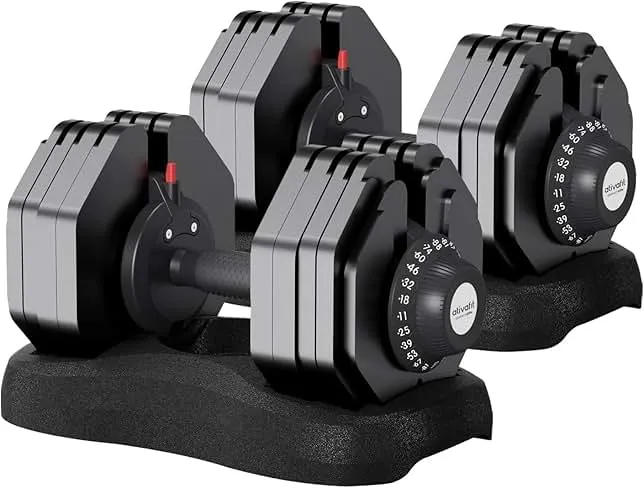 ATIVAFIT Adjustable Dumbbell Pair 12-in-1 Quick Dial Safety Lock Anti-Slip Grip Space-Saving Home Gym