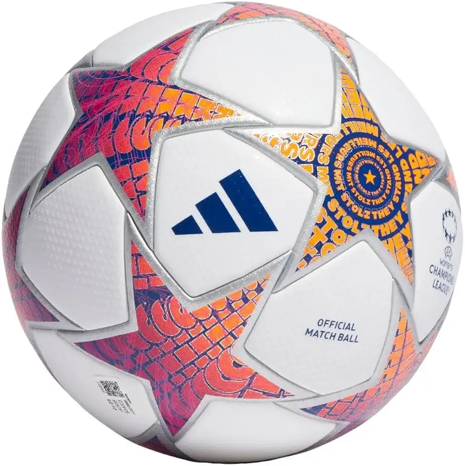 Womens UCL Pro Soccer Ball - Official Match Ball with Seamless Surface, FIFA Quality Pro Certified (UWCL Pro 23/24 Group Stage Ball, White/Silver Metallic/Shock Pink/Shock Purple)
