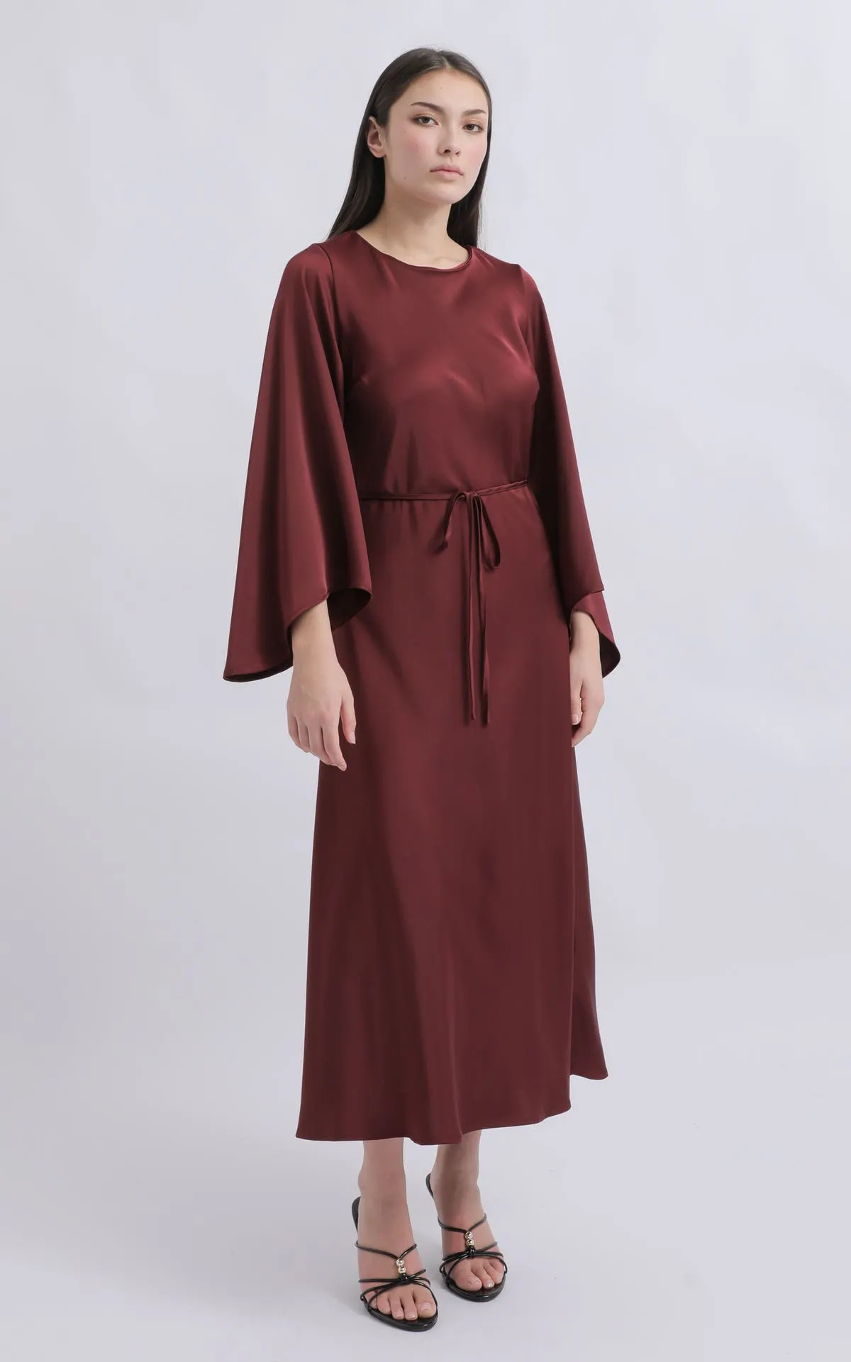 Satin Flared Sleeve Midi Dress