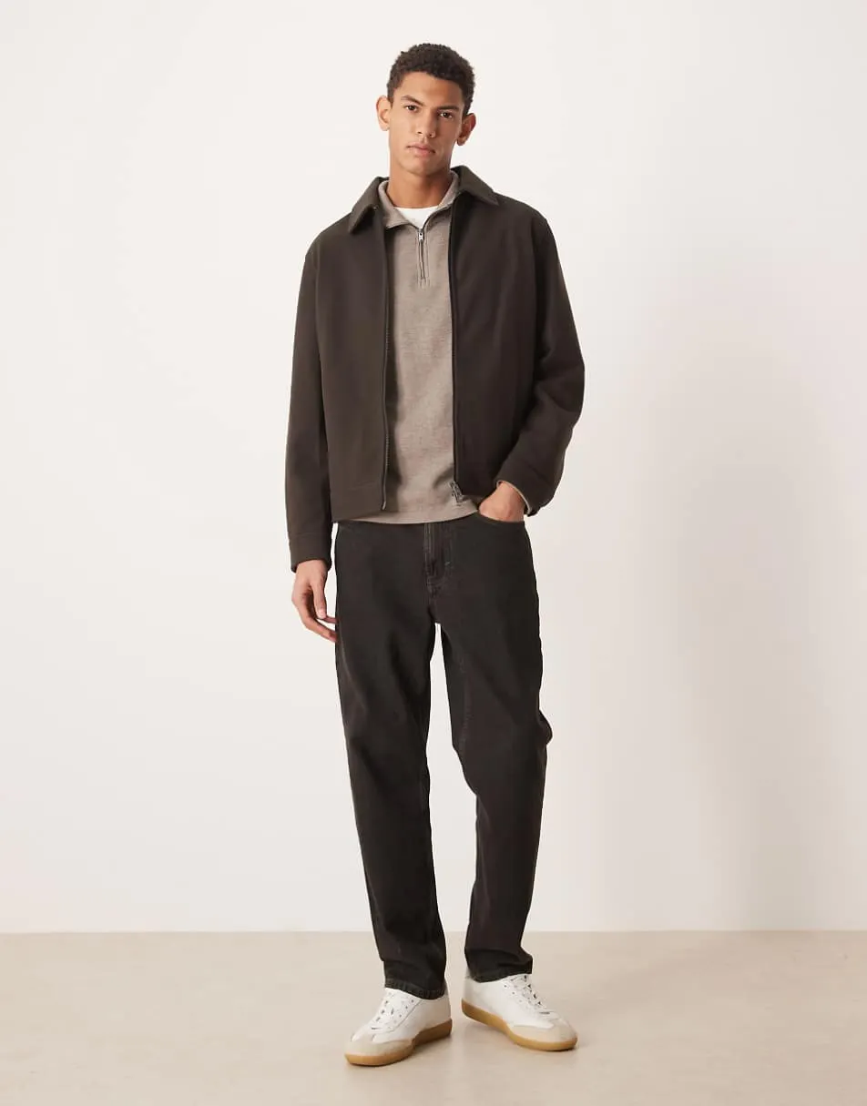 Mango zip through harrington jacket in brown