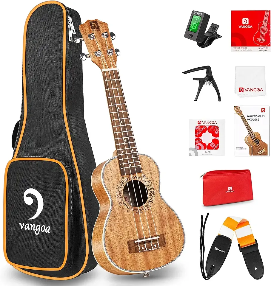 Ukulele Soprano Mahogany 21 Inch Professional Acoustic Ukelele Four String Wooden Hawaiian Uke Beginner Kit for Kids Students Starter Kit, by Vangoa