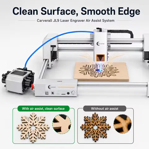 Carverall JL9 20W Laser Engraver Cutter, 300x300mm Desktop Laser Engraving Machine with Dual-Motor Drive, Air Assist, 0.01mm Precision, 3 Focus Modes, WiFi/App/LightBurn/CutLabX, for Wood Acrylic Leather DIY Small Business