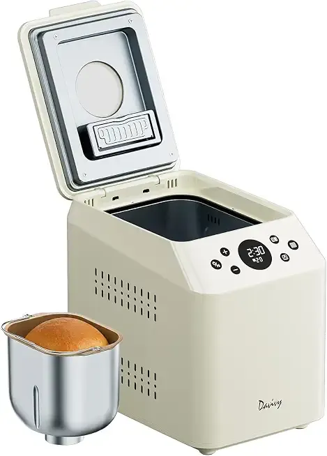 Davivy 3LB Automatic Bread Maker, Premium Gift for Family & Newlyweds, 20-in-1 Bread Machine with Ceramic Pan & Auto Fruit Dispenser, Quiet Brushless Motor, Dual Heaters, Stainless Steel