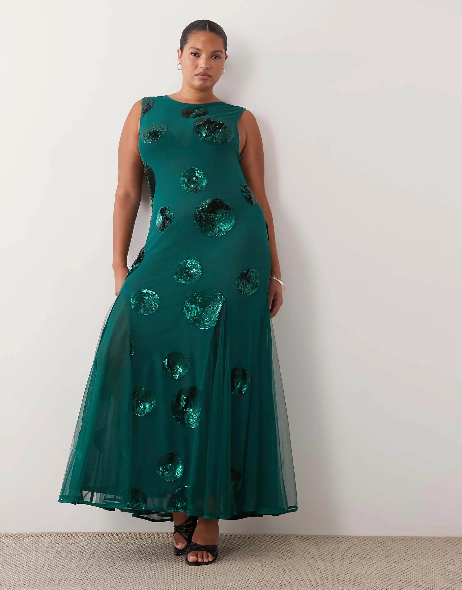 ASOS DESIGN Curve embellished sequin spot maxi dress in teal