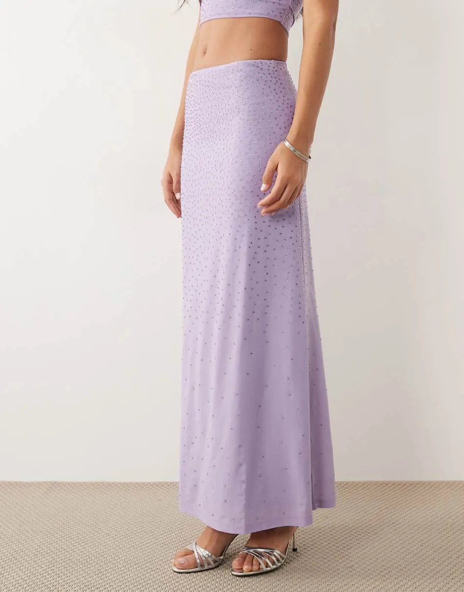 ASOS DESIGN co-ord hotfix maxi skirt in lilac