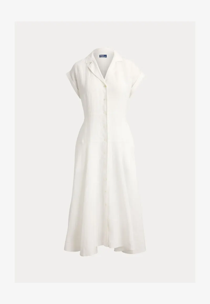 LINEN SHORT-SLEEVE SHIRTDRESS - Skjortekjole - white