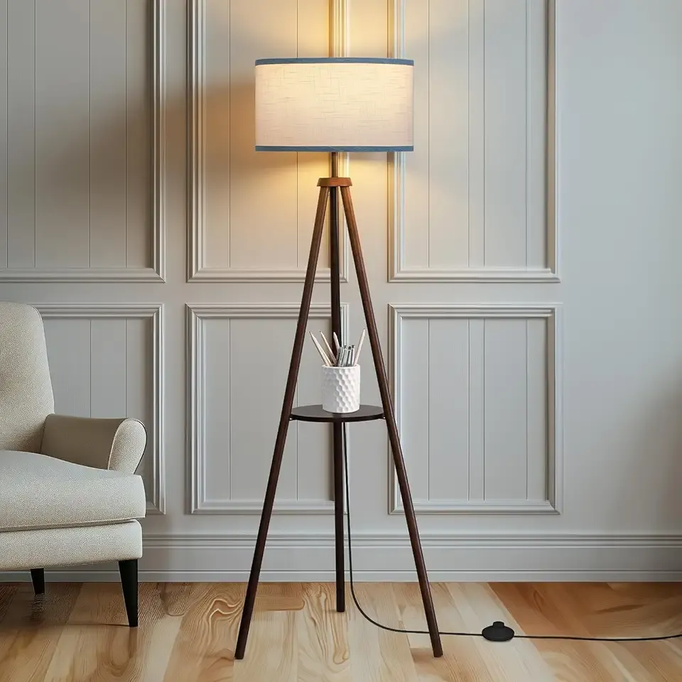 Floor Lamp with 3 Light Modes Adjustable– Wood Tripod Floor Lamp Modern LED Standing Lamps with Dimmable Brightness, Perfect for Living Room, Bedroom, and Office, Juglans Nigra