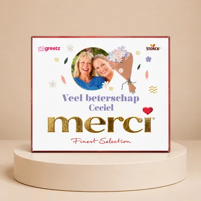 Merci | Beterschap met eigen foto en naam | 250g