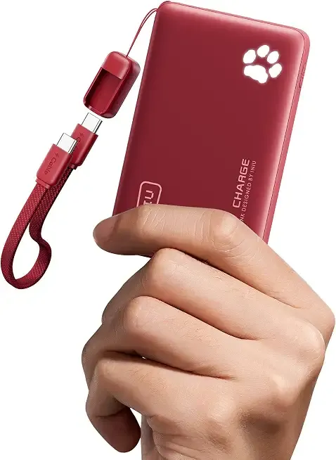 INIU 45W Fast Charging Portable Charger, Smaller 10000mAh Travel Power Bank | Flight-Safe, Detachable USB C Cable, Travel Essential, External Battery Phone Pack for iPhone 17 Samsung S26 iPad etc, Red