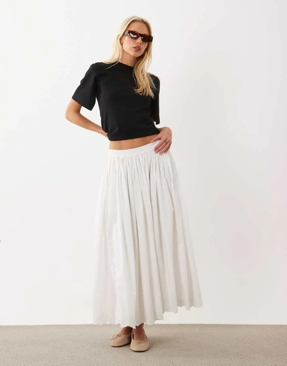 ASOS DESIGN embroidered hem co-ord midi skirt in white