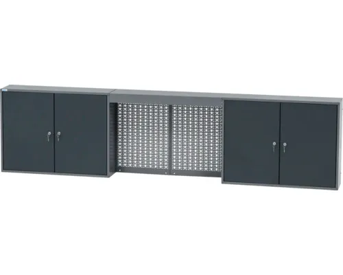 Sada závěsné skříňky Küpper 2400 x 600 x 200 mm 4 zasunovací dna 4 dvířka antracit šedá