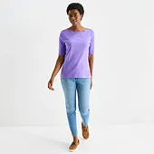 St. John's Bay Womens Boat Neck Elbow Sleeve T-Shirt