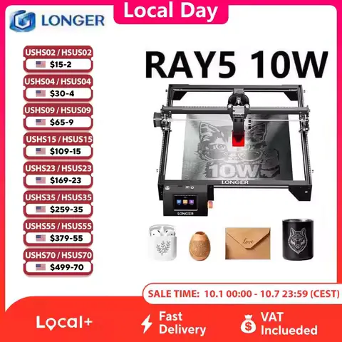 LONGER RAY5 10W Laser Engraver 0.06x0.06mm Laser Spot Touch Screen 32-Bit Chipset Working Area 400x400mm for Wood,Metal,Acrylic