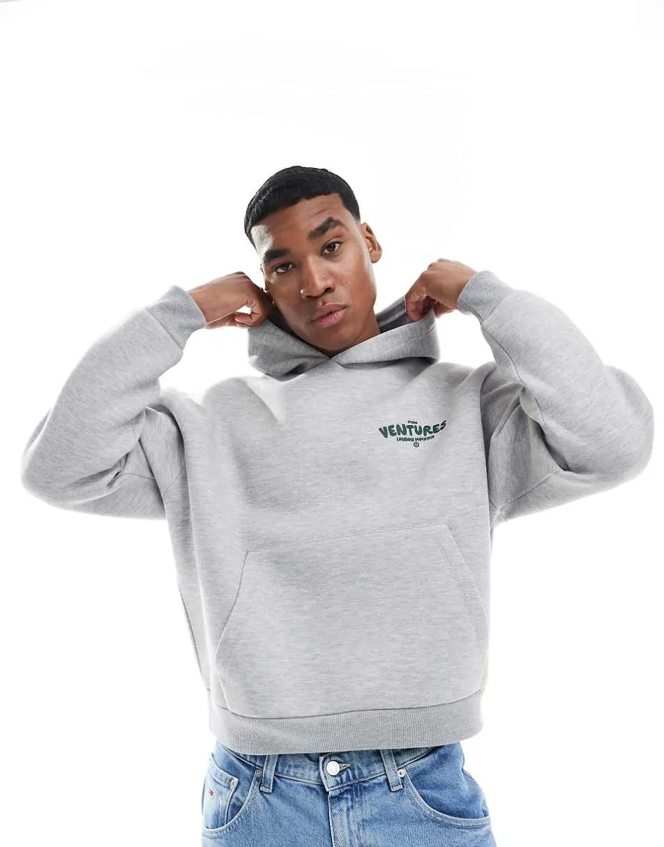 ASOS DESIGN boxy hoodie with print in grey marl